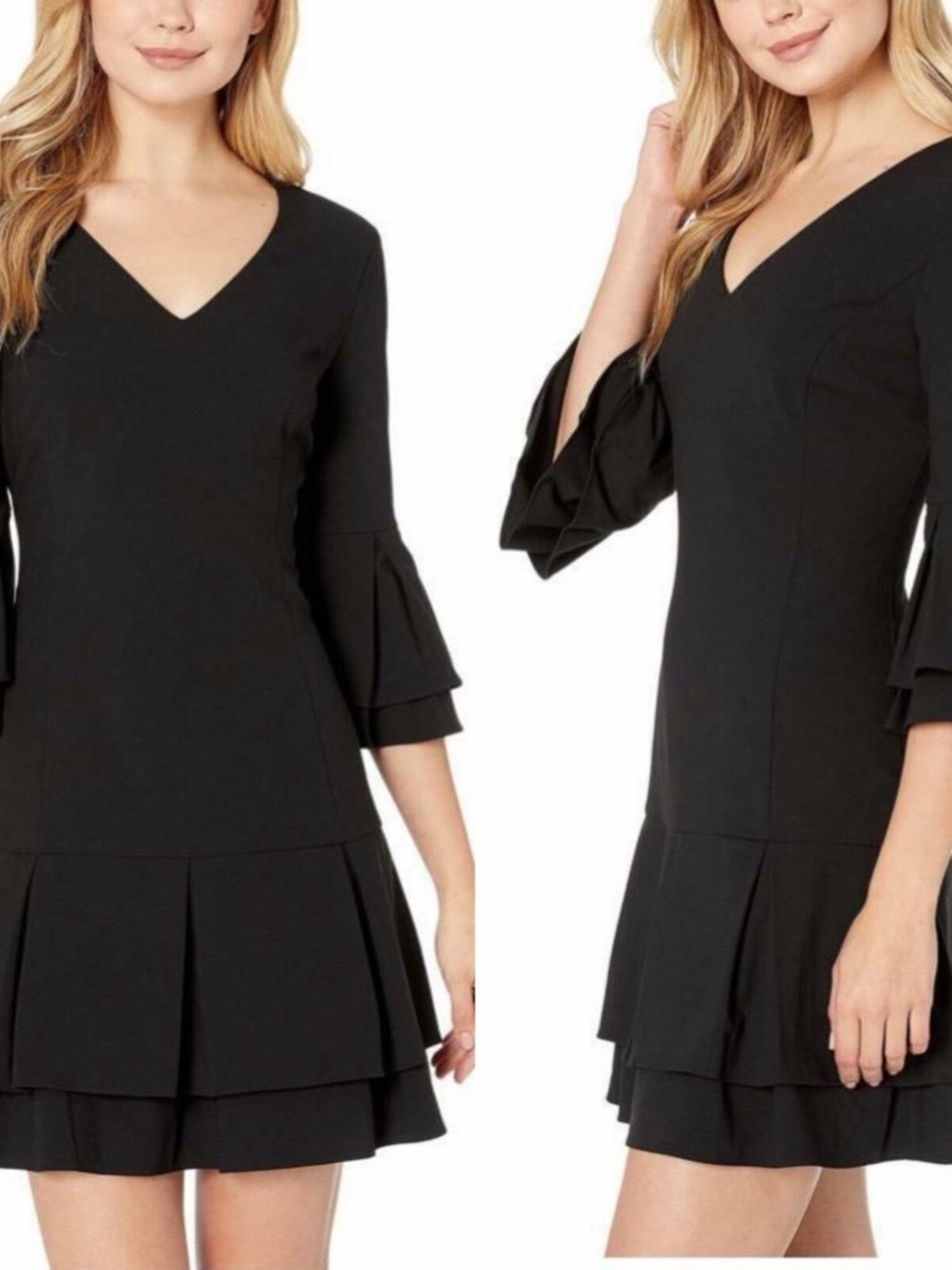 Laundry By Shelli Segal Black V-Neck Tiered Ruffle Dress